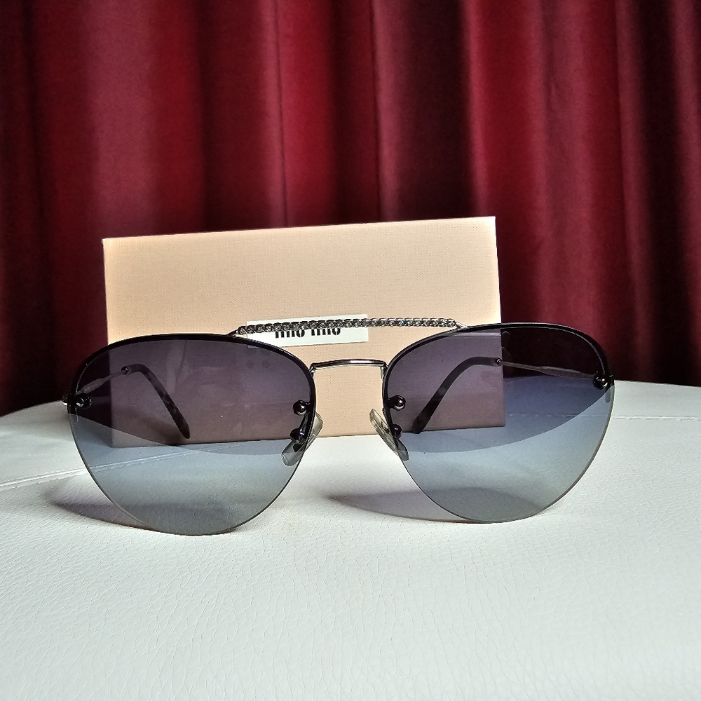 Mui Mui Aviator Sunglasses with rhinestones